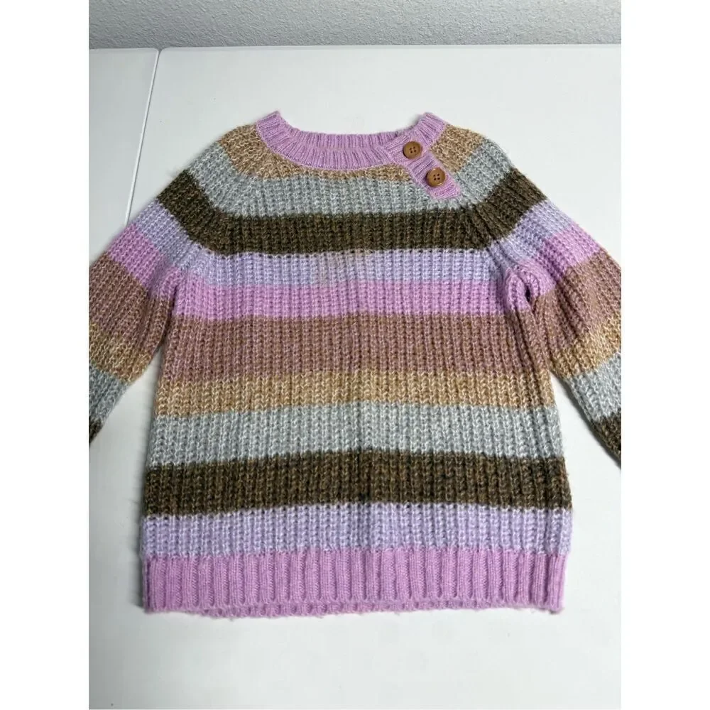 OshKosh B’gosh Brown Lavender Striped Cable Knit Sweater Sz 2T Girl